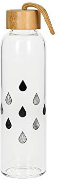 Uakeii Glasflasche 0,55 Liter Bamboo Drops klein - Borosilikatglas Glas | kalt und warm Getränke, Bottle, Flasche 550 ml, Fitness, Sportflasche, Gym, Glas Flasche, Fahrrad, Schule, Arbeit, robust