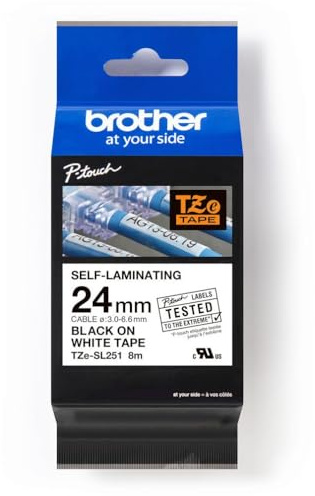 Brother Original Brother TZe-SL251 selbstlaminierendes Schriftband schwarz auf weiß – 24 mm breit, 8 m lang