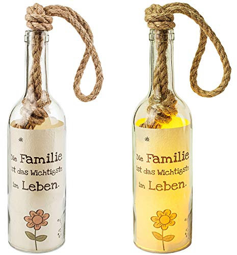alles-meine.de GmbH Lichterflasche/LED - Timer - Licht Dekoflasche - MODELLWAHL - mit Spruch - Familie - Silber - Lichtflasche/Flasche mit Licht - 30 cm - Batterie betrieben ..