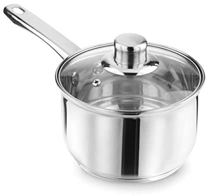 LEWIS'S Induction Pouring Saucepan with Glass Lid - Stay Cool Handles, Stock Pot, Saucepan, Saucepans, Stock Pot with Lid (16cm)