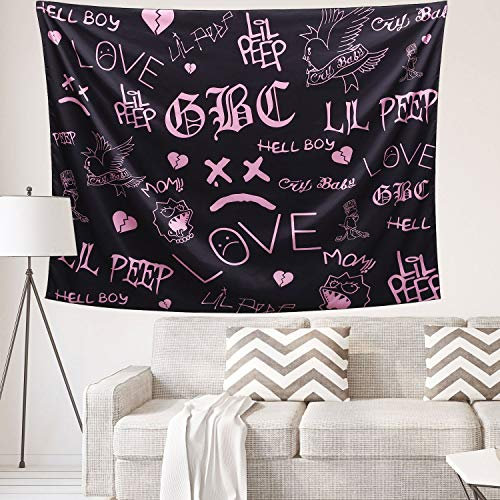 Lil Peep Cry Baby Bird Tapisserie, Rapper Tapisserie Poster Pink Wall Tapestry 3D Boutique Art Tapisseries Wall Hanging Pop Art Home Decorations for Wohnzimmer Schlafzimmer Schlafsaal Decor (150,1