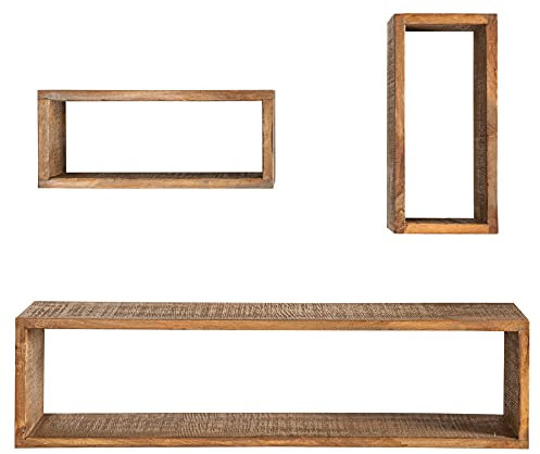 Riess Ambiente Massives Wandregal 3er Set Hemingway 94cm braun aus Mangoholz Regal Holzregal 3er-Set Wandregale aus Massivholz