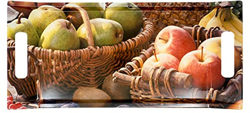 Lashuma Geschirrtablett bunt Motiv: Früchte, Rechteckiges Grilltablett Melamin, Größe: 41x19 cm