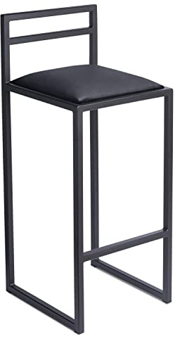 Ferro Barhocker mit Lehne Schwarz 95 cm - Metall Barstuhl mit Gepolstertem Sitz - Loft Style