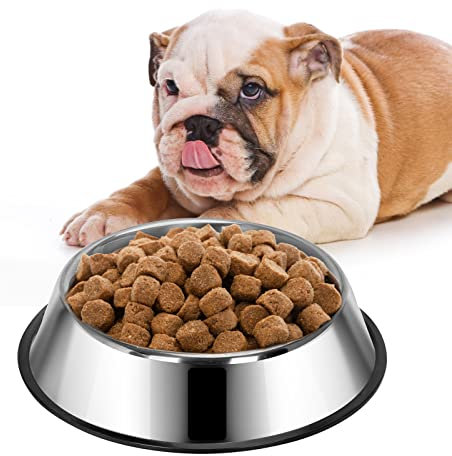 Nobleza Stainless Steel Dog Bowls Medium -500 ml, 21.5 cm/ 8.5 in Diameter Dog Bowl Medium Dog Water Bowl Dog Food Bowl Dog Feeding Bowl Pet Bowl for Dogs Cats Pet Water Bowl with Non Slip Rubber Base