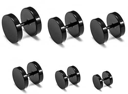 Zeayebsr 6 Paare 4-10 mm Edelstahl Herren Ohrstecker Creolen Tunnel Ohrringe für Damen Edelstahl Herren Pierced Earrings Schwarz Stud Earrings (Schwarz)