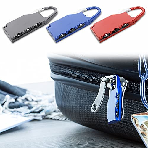 ANTEVIA - Lot de 3 Cadenas pour Valise à Code | Plus DE 10 MODÈLES| Bagage | Matière: Métal | Couleurs: Bleu Gris Rouge (Zanex)