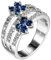Aotiwe Ring Frauen Silber, Kl Geschenke für Frauen Dreistufiger Blütenring Versilbert mit Blau Runden Zirkonia Größe 52 (16.6)