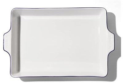 Made In Cookware - Rectangular Baking Dish - Navy Rim - Hand Crafted Porcelain - Professional Bakeware - Made in France