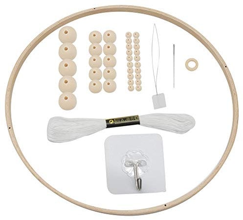 DIY Holz Mobilen Rahmen, Babybett Mobile Holz Handgemacht Windspiel Natürliche Bettglocke Baby Basteln mit Holzperlen Sterne Anhänger Baby Mobile Selber Basteln Set für Babybett Kinderzimmer