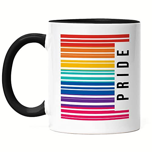 Hey!Print LGBT Pride Tasse Schwarz Regenbogen Barcode LGBT Gay LGBTQ Queer Homosexuell CSD Pride Week Geschenk