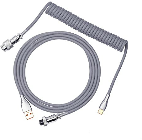 EPOMAKER Mix - Cavo a spirale da tipo C a USB A per tastiera meccanica in TPU, 1,8 m, con connettore Aviator rimovibile, per tastiera da gioco e cellulare (grigio)