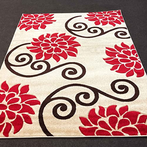 Rugs 4 Sale Vogue Beige 1.4cm Thick Pile Modern Area Rug Living Room, Bedroom, Office And Home Decor l Ideal For Kids Room, Dining Hall, Indoor/Outdoor Carpet Mat (Beige/Red-120x170cm)
