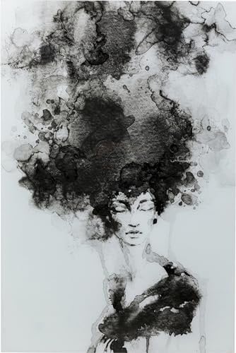 Kare Design Glasbild Smokey Hair Schwarz/Weiß, zeitloses Motiv, Wandbild, Gemälde, Wanddekoration, Abstrakt, Modern, Wohnzimmer, Schlafzimmer, Flur, 150x100x0,4cm