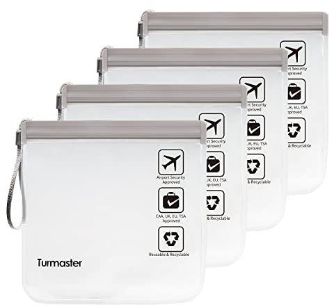 4 Packen Flughafen zugelassener durchsichtiger Kulturbeutel, auslaufsichere Flughafensicherheit zugelassene Flüssigkeitsbeutel 20 x 20cm, wasserdichte Reisekulturbeutel, Grau mit Griff