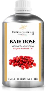 BIO | Huile essentielle de BAIE ROSE Bio - 500 ML - 100% pure et naturelle | Chémotypée et Certifiée (AB) | Comptoir Des Epices Madagascar (Marque Française) DIRECT Producteur Bio