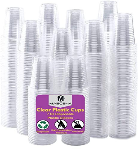 MAECENA Clear Plastic Disposable Cups - 100 Pcs | 7 oz /180ml Small Disposable Glasses for Party, Wedding, Cocktails,Christmas Party, Cold Drinking Water Cups