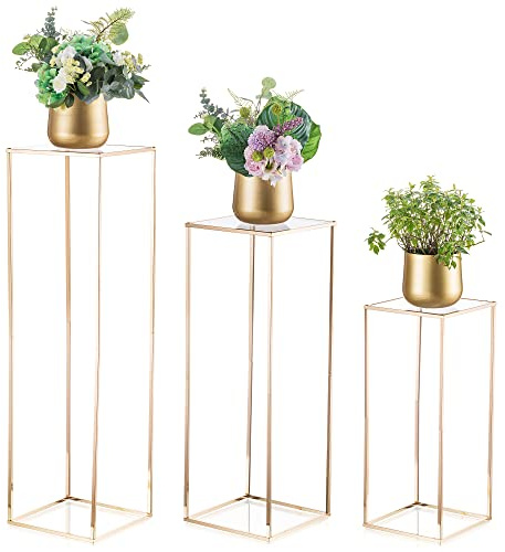Inweder Säulenvasen für Tische: Blumenständer aus Metall, 3 weiße Hochboden-Vasen, rechteckiges geometrisches Blumenregal für Hochzeiten, Veranstaltungen, Partys, Zuhause