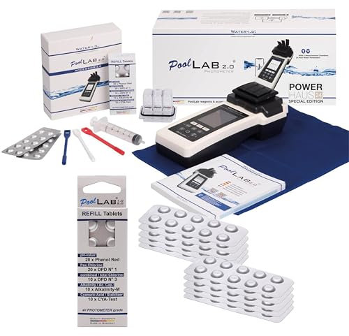 POWERHAUS24 PoolLAB 2.0 Special Edition, 2ème RefillPack extra, 70 + 70 réactifs, 4 longueurs d'onde, 24 paramètres, Bluetooth, WiFi, écran couleur de 2,4 pouces, pour piscines et jacuzzis