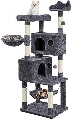 Yaheetech 163cm Cat Tree, Large Cat Tower with Condos Scratching Posts Perch Hammock, Pet Bed Furniture for Indoor Kittens, Kitty, Dark Gray