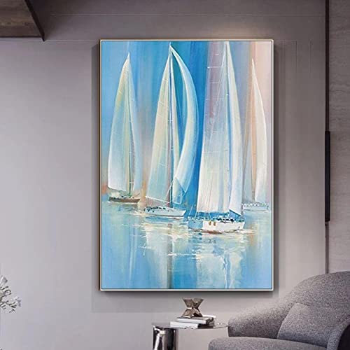 Barco minimalista moderno Cielo azul abstracto Arte de la pared Pintura decorativa Carteles creativos Impresiones Picturse para sala de estar 50x70cm (20x28in) Sin marco