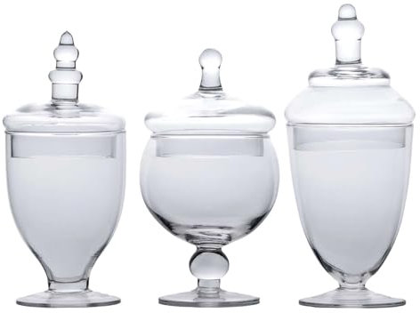 INTIRILIFE 3er Set Süßigkeiten Glas im viktorianischen Stil - 25 x 11.5/22.5 x 10.1/21 x 12 cm - Vintage Bonbon Keks Glas Vorratsglas mit Deckel Deko Aufbewahrungs Glas Behälter