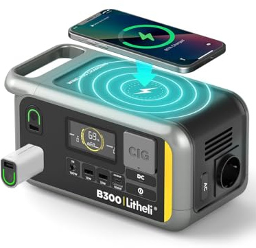 Litheli Portable Power Station B300 336Wh Power Generator with Pure Sine Wave AC Output, 100W PD Fast Charging Solar Generator with AC/DC/USB for Camping, Gardening, Caravanning, Parties, Emergencies