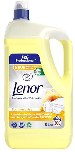 Lenor Professional Weichspüler Sommerbrise, 600 Waschladungen, (3 x 5 L), Pflanzenbasierte Weichheit, Langanhaltende Frische