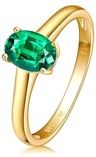 AMDXD Solitärring Echtes 18K 750 Gold, Eheringe Klassiker Zart mit Smaragd Pärchen Ringe Ovalschliff Grün, Gr.48 (15.3)