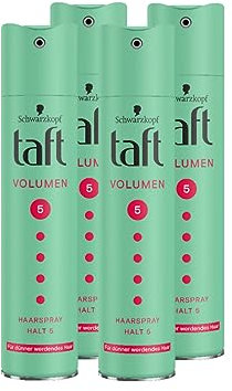 Taft Haarspray Volumen, Haltegrad 5 (250 ml), Styling Spray gibt feinem Haar Volumen und Halt, Haarspray ohne Silikone für bis zu 24 h Halt, 4x 250 ml