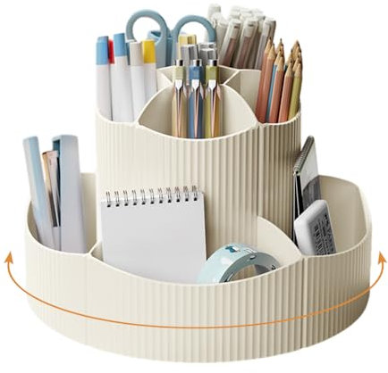 NUODWELL Support de bureau moderne et fonctionnel rotatif à 360°, 11 compartiments, blanc