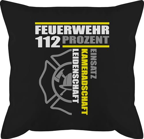 Shirtracer Kissen 50x50 - Feuerwehr 112 Prozent Einsatz Kameradschaft Leidenschaft I Freiwillige Feuerwehr Geschenk - 50 x 50 cm - Schwarz - Geschenke für feuerwehrmänner feuerwehrkissen