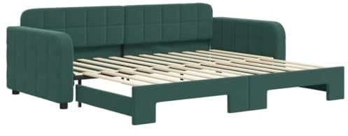 vidaXL Tagesbett, Ausziehbar Schlafsofa mit Lattenrost, Bettsofa Gästebett für Schlafzimmer Wohnzimmer, Sofa Bett Ausziehbett, Dunkelgrün 90x200 cm Samt