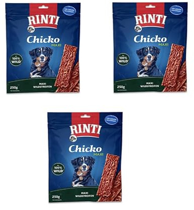 Rinti Chicko Maxi Wild | 3er Pack | 3 x 250 g | Ergänzungsfuttermittel für ausgewachsene Hunde | Leicht bekömmlich und gut verdaulich | Zarte Wildfleisch-Streifen | Ohne Soja
