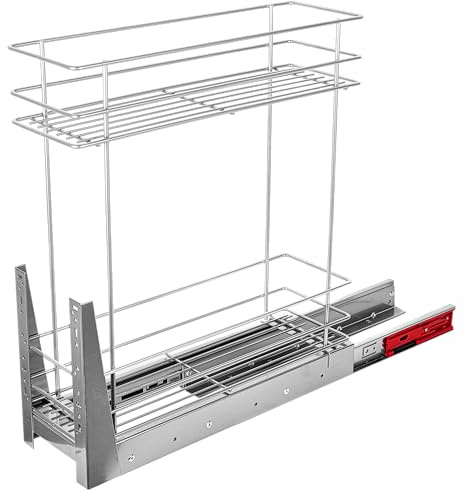 STOLMET Schrankauszug Mini Schrankkorb mit Vollauszug Ausziehbare Küchenschublade mit Soft Close System Korbauszug Küchenschrank Schrank mit Außenbreite 20cm 2 Ablagen 480x545x150 mm Chrom Glänzend
