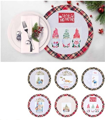 Generico BIBIHOME - Set di 6 Sottopiatti Natalizi Tiffany sfoderabili in cotone di Vingi (diametro 34) (TIFFANY 3)