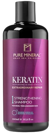 Pure Mineral - Keratin-Shampoo für glatte und glänzende Haare - Reparierend, nährend, Anti-Frizz - Ohne Sulfate, Parabene, Petrolate - 500ml