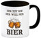 Bier Kaffeebecher in schwarz mit Spruch Der tut nix der will nur Bier Lustige Bierkrüge zum Trinken Alkohol-Geschenk für Männer Mann Kerl im Männerberuf