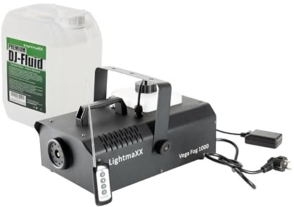 lightmaXX Vega Fog 1000, DJ Nebelmaschinen Set, 200m³/min Ausstoß, 4.5m Ausstoßweite, 1000W Heizleistung, 2.5L Fluid Behälter, DMX, Funk Fernbedienung