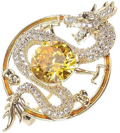 Goldene Drachen Brosche aus Kupfer mit Diamantakzent