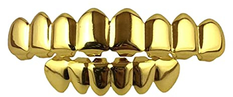 susiodeu Oben Unten Falsche Zähne Halloween Mund Grills Zahn Leistung Party Haushalt Ornament Zubehör Cosplay Kostüme, Gold, Satz