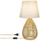 Tischlampe aus Bambus Retro Nachttischlampe mit Stecker und Schalter Dekor E14 Tischleuchte Stoff Schirm und Handgefertigte Gewebte Base Leselampe mit 1.5M Kabel für Schlafzimmer Arbeitszimmer (1)