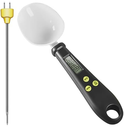 Digitale Löffelwaage, 2-in-1-Löffelwaage mit Temperaturnadel, Digitaler Messlöffel, Löffelwaage Wiegelöffel, Messlöffel, Wiegen und Temperatur Messen in Einem, Geeignet für die Küche