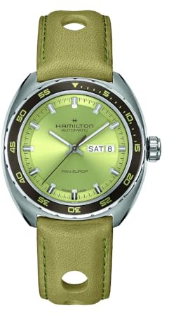 Hamilton American Classic Automatik-Herrenuhr, 42 mm Edelstahlgehäuse | Swiss Made, grünes Zifferblatt, Analoguhr, wasserdicht 50 m, Saphirglas, 3-Zeiger-Uhrwerk, Rindslederband