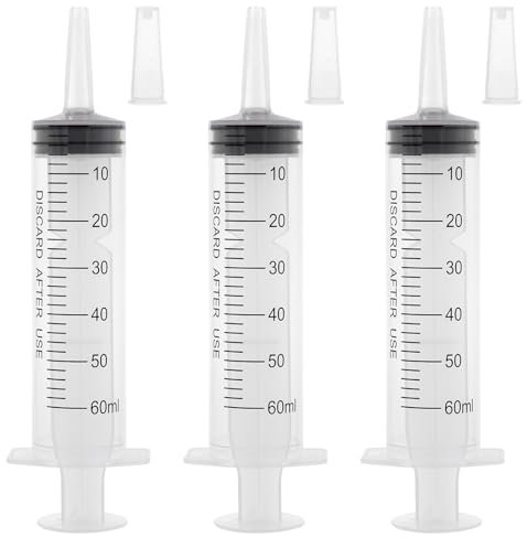 3 Pack 60ml große Spritze Kunststoff, Haustier Fütterung Spritze sterile Verpackung für wissenschaftliche Labors, Messung, Dispensieren, Gießen, Nachfüllen
