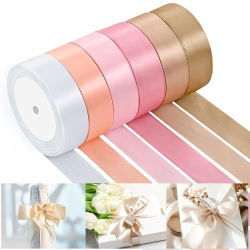 NACHLYNN 25mm x 22m Satinband Roségold Schleifenband Geschenkband Bänder zum Basteln für Verpackungsband Urlaubsdekoration Hochzeitsstrauß DIY Dekoration