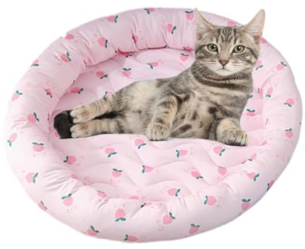 Runde Kühlmatte Für Haustiere, Kühldecke Für Katzen & Hunde, Sommer Wassermatte Für Katzen, Waschbares Kühlmatten-Kühlkissen, Faltbares Kühlendes Katzennest-Kissen Aus Eisseide, Welpen-Matratzendecke