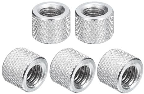 sourcing map 10Pcs Knurled Thumb Nut, 1/4-20x10mm Hand Nut Pass Hole Nut Aluminum Alloy Diamond Knurled Camera Tripod Pass Hole Nut Lock Adjusting Nuts for 3D Printer, Silver