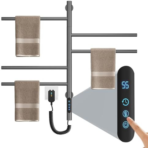 Scaldasalviette Elettrico, Scala per salviette da Parete 85 W Touch Screen 180 ° Rotante Temporizzazione 1-9 Ore 30-70°C Regolazione Adatta per bagni Appartamenti alberghi ECC,Grigio,WiFi