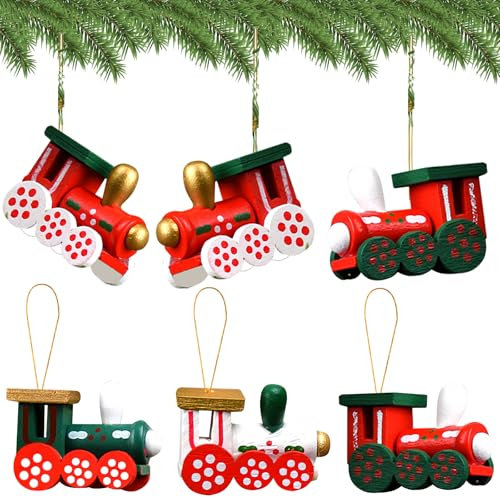 6 Stück Christbaumschmuck Holz, Eisenbahn Weihnachtsbaumschmuck, Natürlicher Holz Weihnachtsanhänger, Holzanhänger Weihnachten